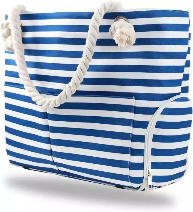 Extra Large Zipper Washable Beach Tote Two Compartment Waterproof With Front Pocket