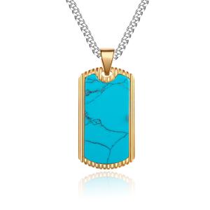 China Stainless Steel Square Pendant Necklace for Men Christian Pendant With Blue Inlay Chain Necklace factory