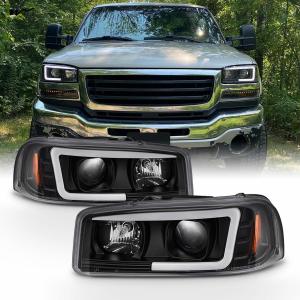 China Waterproof Black LED Tube Projector Headlights Driver Passenger Side Pair Head Lights factory