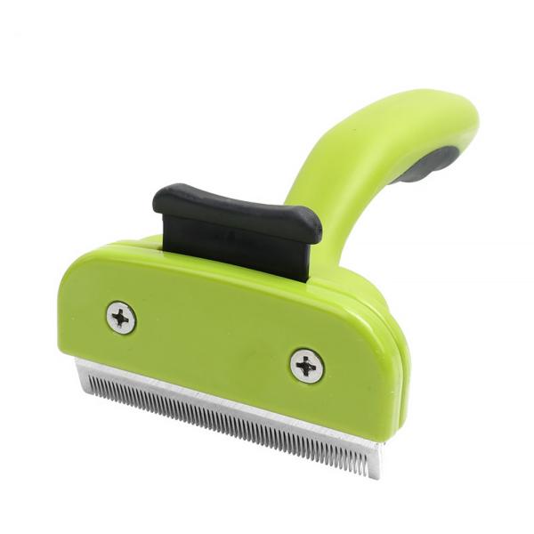China Green Dog Deshedding Tool Sustainable Self Cleaning Cat Brush factory