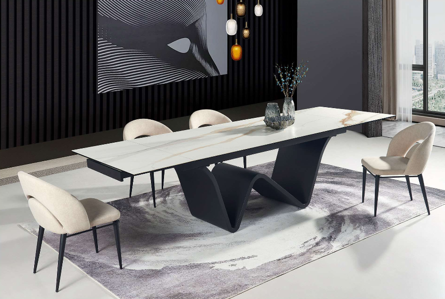 Foshan Furniture Extendable Dining Table and Chairs Folding Modern Luxury