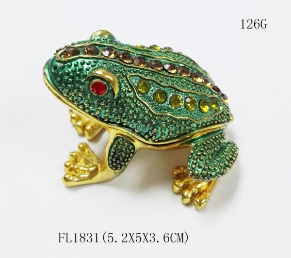 New design reinstone enamel Jiraffe frog pewter jewelry box metal pewter frog