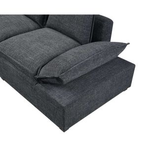 Sectional Sofa with Storage Console and Adjustable Arm, Dark Gray Linen