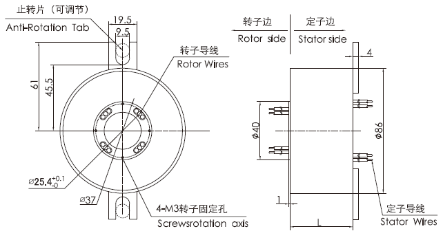 k325 series K325 Series Pancake Slip Ring slip ring Drawing 
