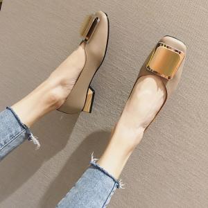 China HZM023 Thick Heel Single Shoes Women Low Heel Shallow Mouth Mary Jane Women'S Shoes New Peas Shoes Square Toe Flat Shoes factory