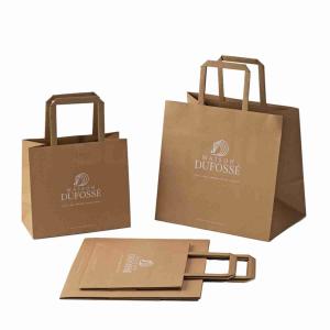 China Custom Print Grocery Brown Kraft Bags Bulk With Handle 80gsm factory