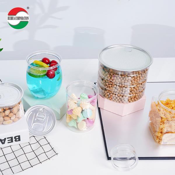 Cylinder Clear Empty Transparent Plastic Cans Square Food Grade PET Plastic Jar With Easy Open Lids PP Cap For Food Packaging