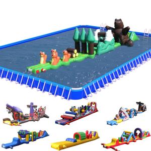 China PVC On Water Inflatable Obstacle Course Single Lane Aqua Run With Slide For Children And Adults factory