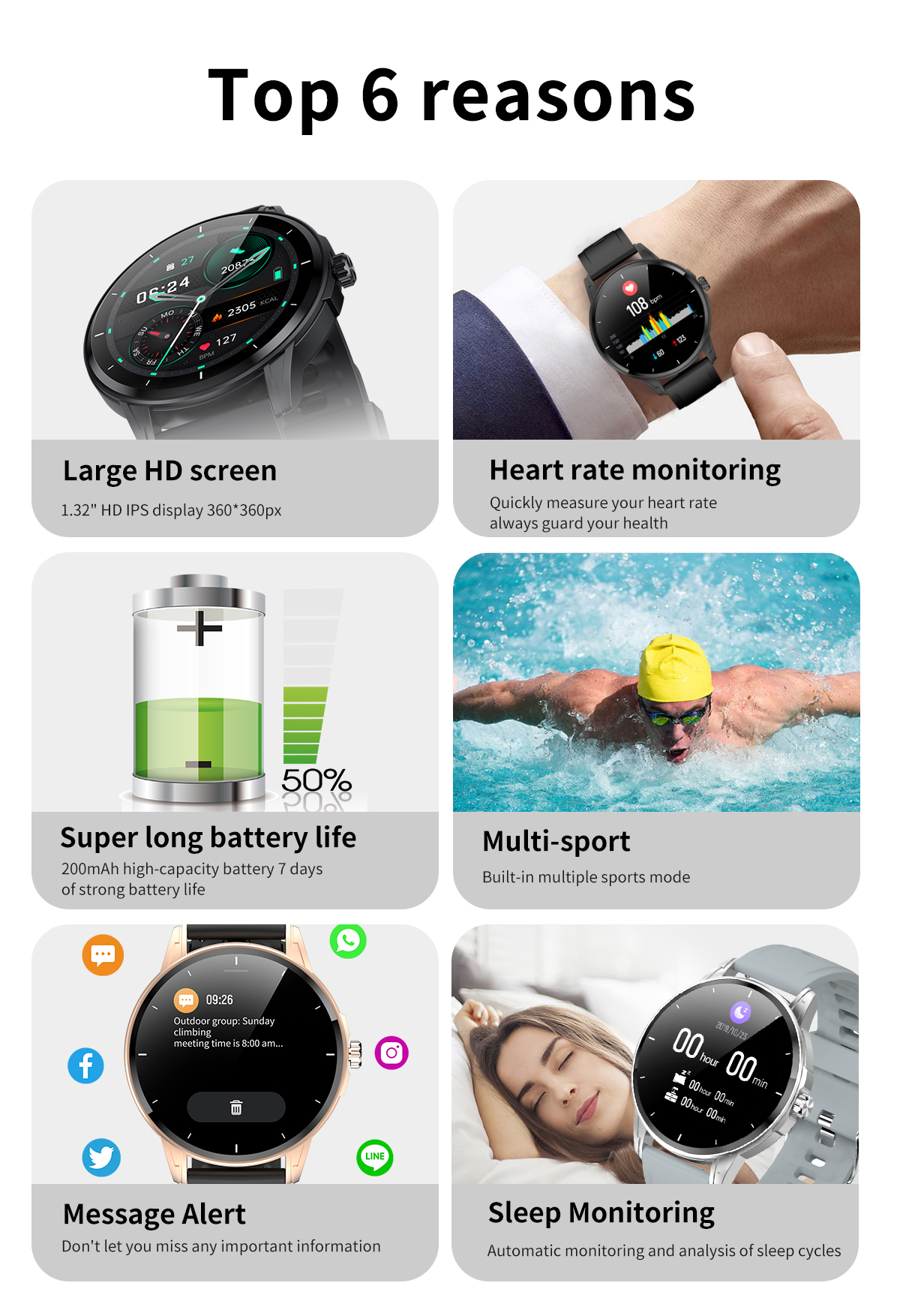 H36 Full Touch Screen 1.32 Inch 360 By 360 Resolution Round Smart Watch Heart Rate Blood Pressure Multi Sport Bracelet