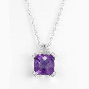 China Round Silver Gemstone Necklace Simple Elegant Pendant Box Chain For Everyday factory