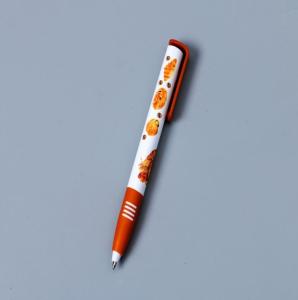 China heat transfer printing logo ball point pen grip plastic pen factory