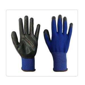 China Blue Polyester With Black Smooth Nitrile Gloves factory