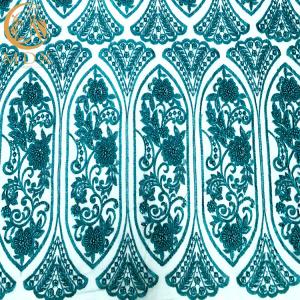 China Tulle Lace Green Beaded Sequin Embroidery Fabric For Dress Making factory