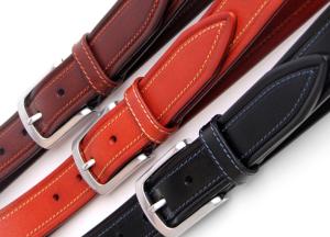 China Zinc Alloy Buckle Mens Leather Dress Belt Contrast Color Stitching Width 3.5cm factory
