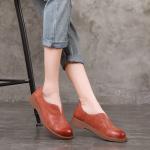 S047 About round toe women's shoes solid color polished top layer cowhide single