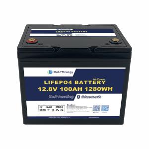 China Rechargeable 12V100AH Li battery with BT and self-heating factory