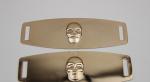 Eco-friendly plating iron sheets gold color embossed skull logo shoe metal