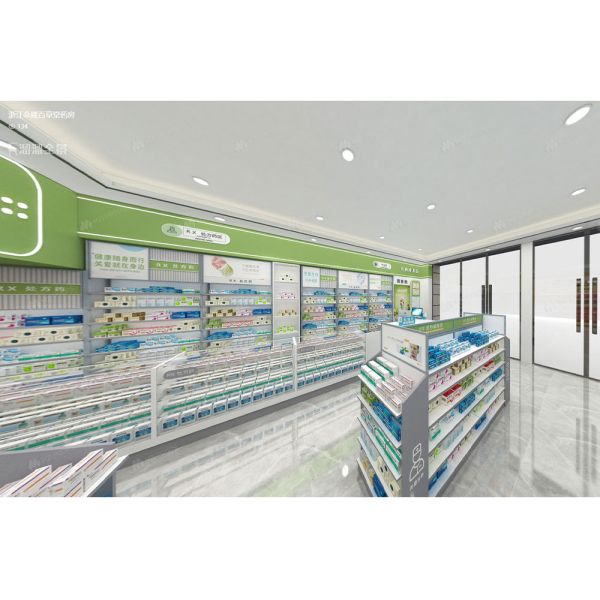 02-DYJYS009 Space-Saving Pharmacy Glass Shelves Pharmacy Furniture Medical Store for Drugstore Shop Display Design