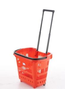 China Light Weight Plastic Grocery / Shopping Basket With Wheels And Handle SGS ISO9002 factory