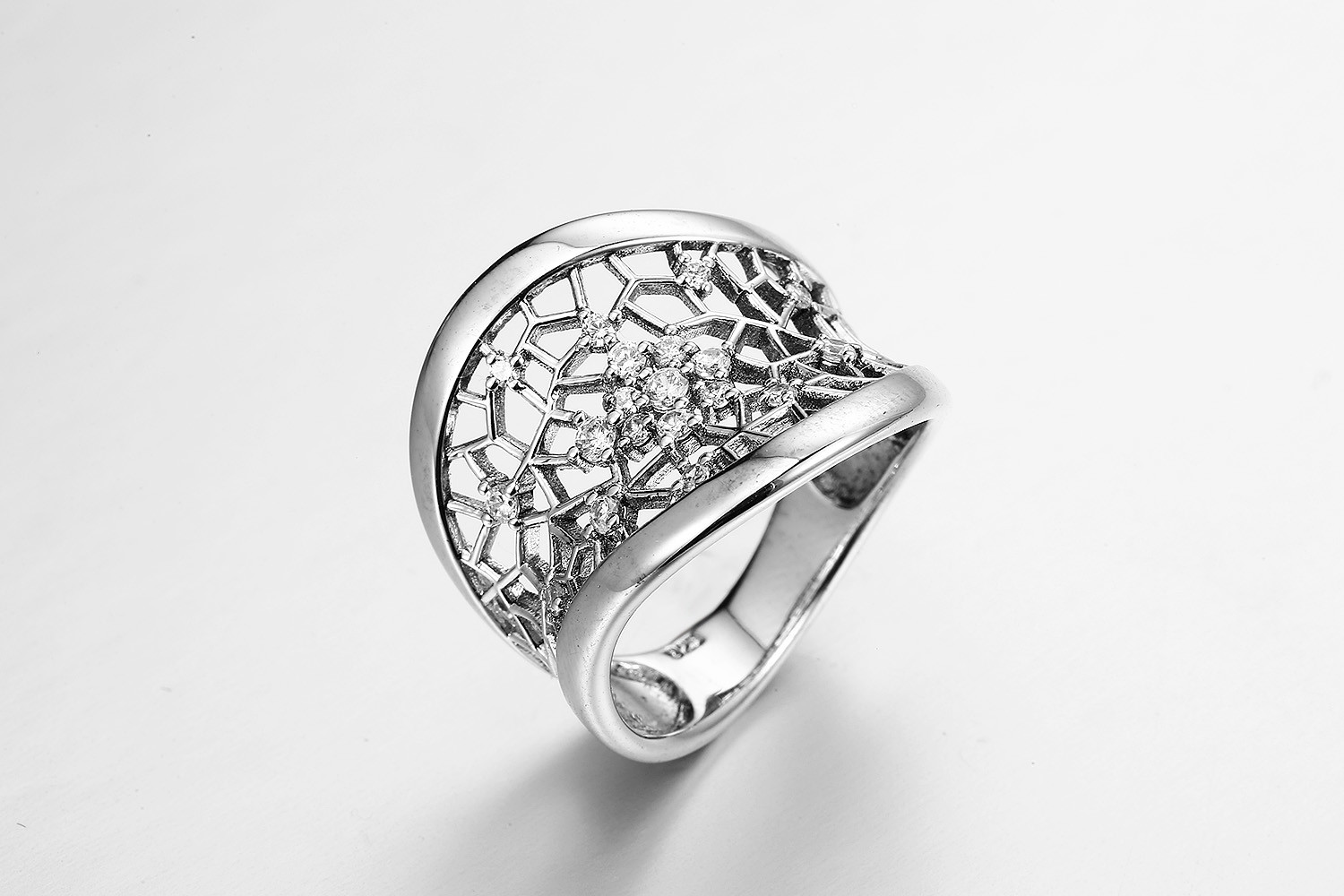 Reticular Female Cubic Zirconia Wedding Bands 9.84g Sterling Silver Cz Anniversary Bands