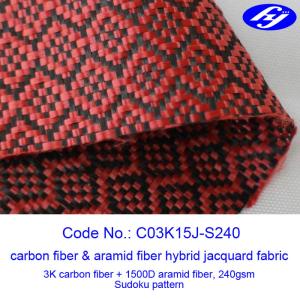 China High Tensile Red Carbon Fiber Kevlar Fabric With Jacquard Sudoku Pattern factory
