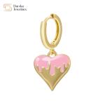 Women 14k Gold Plated Drop Earrings , Colorful Enamel Heart Pendant Hoop