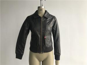 China Womens PVC Leather Biker Jacket Dark Brown Color Plastic Zip Through LEDO1715 factory
