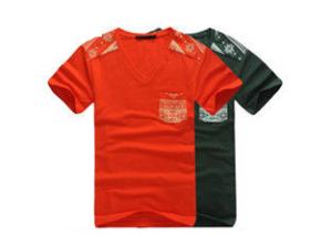 China V Neck Short Sleeve Men's T Shirts With Pocket / Cotton Casual Boys Tee Shirts factory