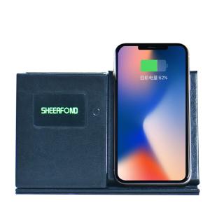 China Luxury Creative Pu Leather Multifunctional Wireless Charging Pen Holder For Desk factory