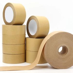 China Eco Friendly Biodegradable Kraft Paper Package Tape Reinforced Custom Printed Gummed Kraft Paper Tape factory