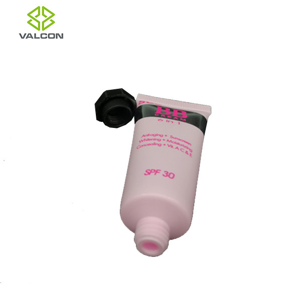 Hot Stamping Silver Empty Cosmetic Tubes With Glossy Black Octagonal Cap