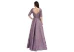 Purple Beading U Neck Muslim Evening Dress Floor Length Half Sleeve