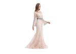 Mermaid Arabic Long Sleeve Formal Dresses , Long Sleeve Dress With Sequined Sash