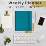 OEM ODM A4 2023 Weekly Monthly Planner Pacific Green Vegan Leather