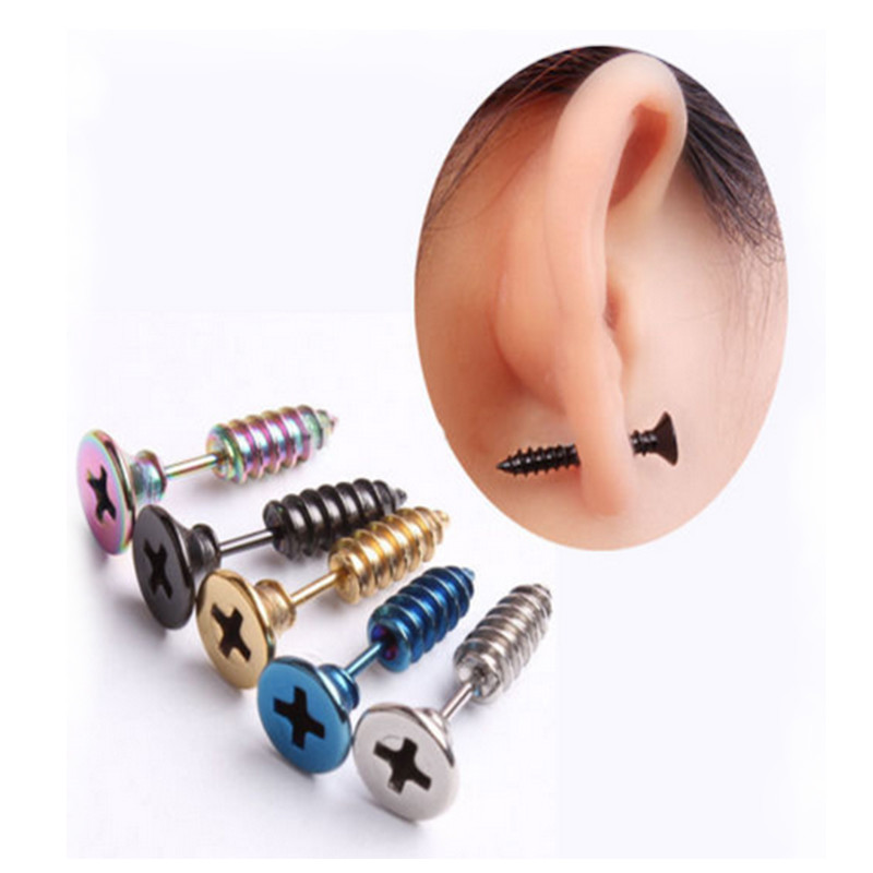 Punk Style Stainless Steel 5 Colors Stud Earrings Men's Punk Ear Jewelry Rock Gothic Unisex Piercing Earring