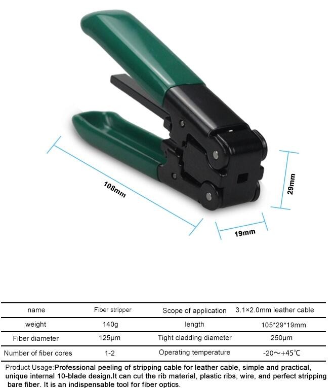Pre set ergonomic Flat FTTH Fiber Optic Cable Stripper
