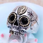 Retro Jewelry 925 Silver Golden Two Tones Skull Mens Ring (XH056039W)
