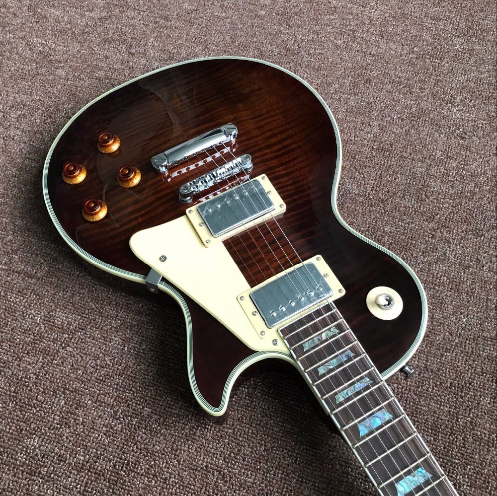 Custom Sale LP electric Guitar Tiger striped maple cover Mahogany body classic 60 black musical instruments