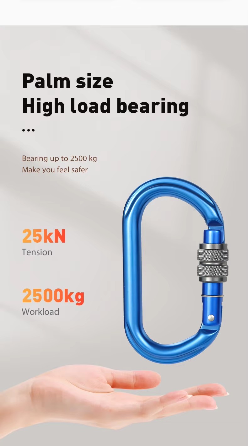 Industrial Applications 25kN Round Aluminum Locking Carabiner Clip with Snap Hook