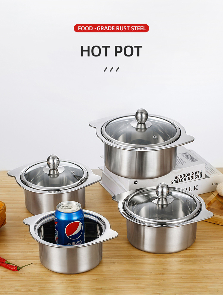 Factory Price Silver Kitchenware Soup Pot Double-flavor Cooking Pot Mini Hotpots With Binaural Handle