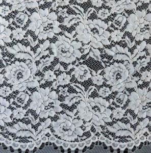 China Edge Nylon Viscose Cord Lace Fabric , Black Floral Scalloped Lace Fabric factory