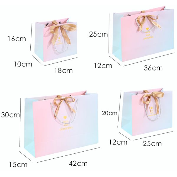 Recycled Ivory Board Paper Shopping Bags 12x8x4in with Luxury Ribbon Rope