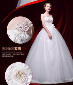 China Hot Sale High Waist Beading Bra Straps Lace Flower Shoulder Wedding Train Dresses factory