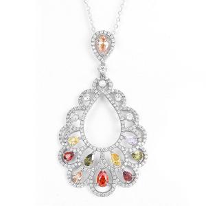 China 5.27g Pear Shaped Cubic Zirconia Pendant Wedding Teardrop Pendant Necklace Silver factory