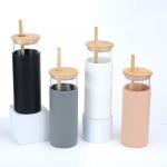 Spill Proof 500ml Colorful Outdoor Travel Glass Water Bottle With Straw Bamboo