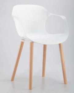 China modern PP dining arm chair with wooden leg factory