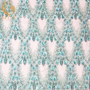 China Elegant Beaded Decoration 3D Flower Lace Fabric Handmade Net Embroidery factory