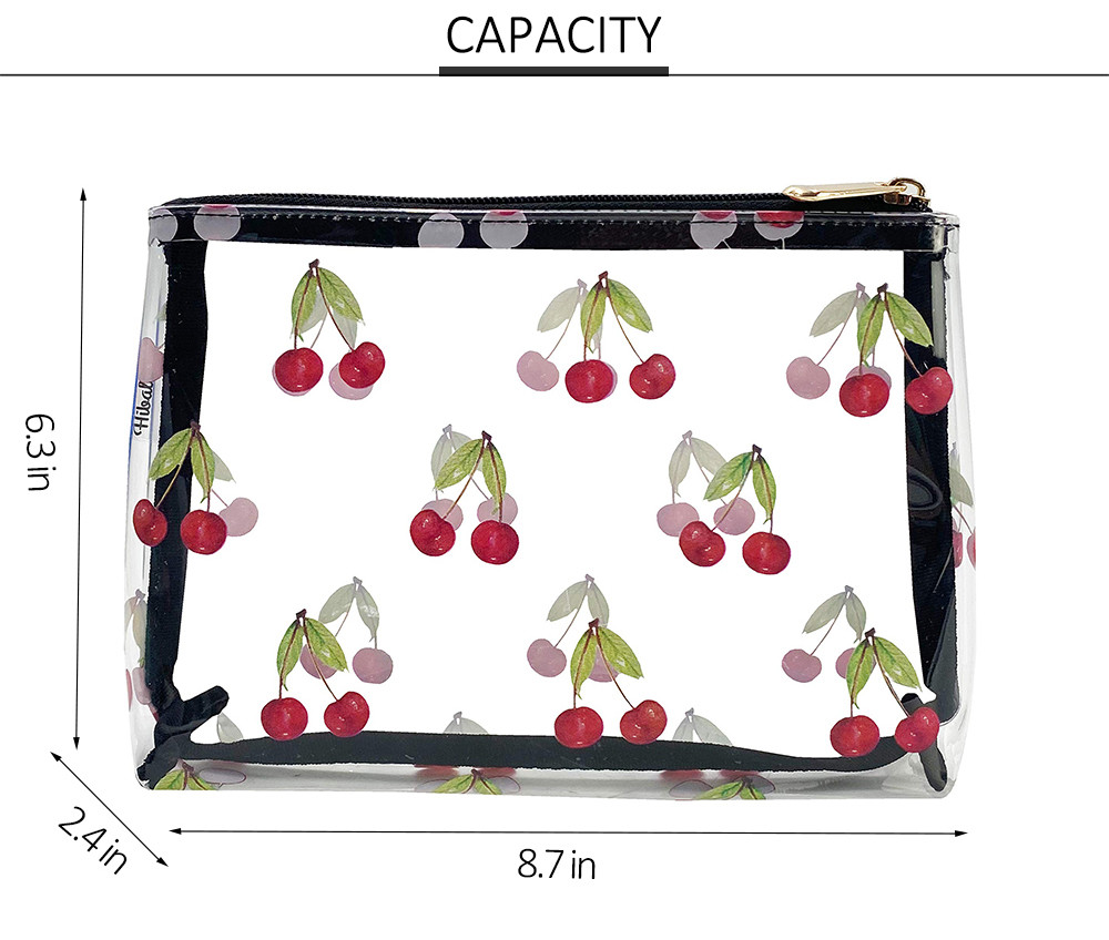 Cherry Print Clear PVC Makeup Cosmetic Bag For Travel
