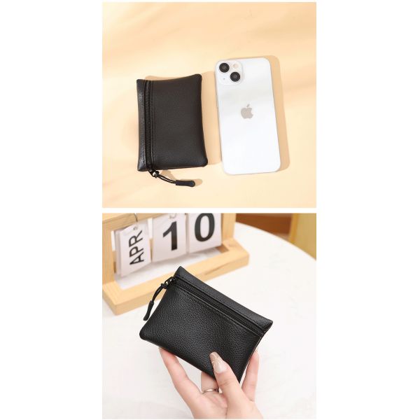 2024 New lychee pattern zipper coin purse solid color PU soft leather women coin card bag