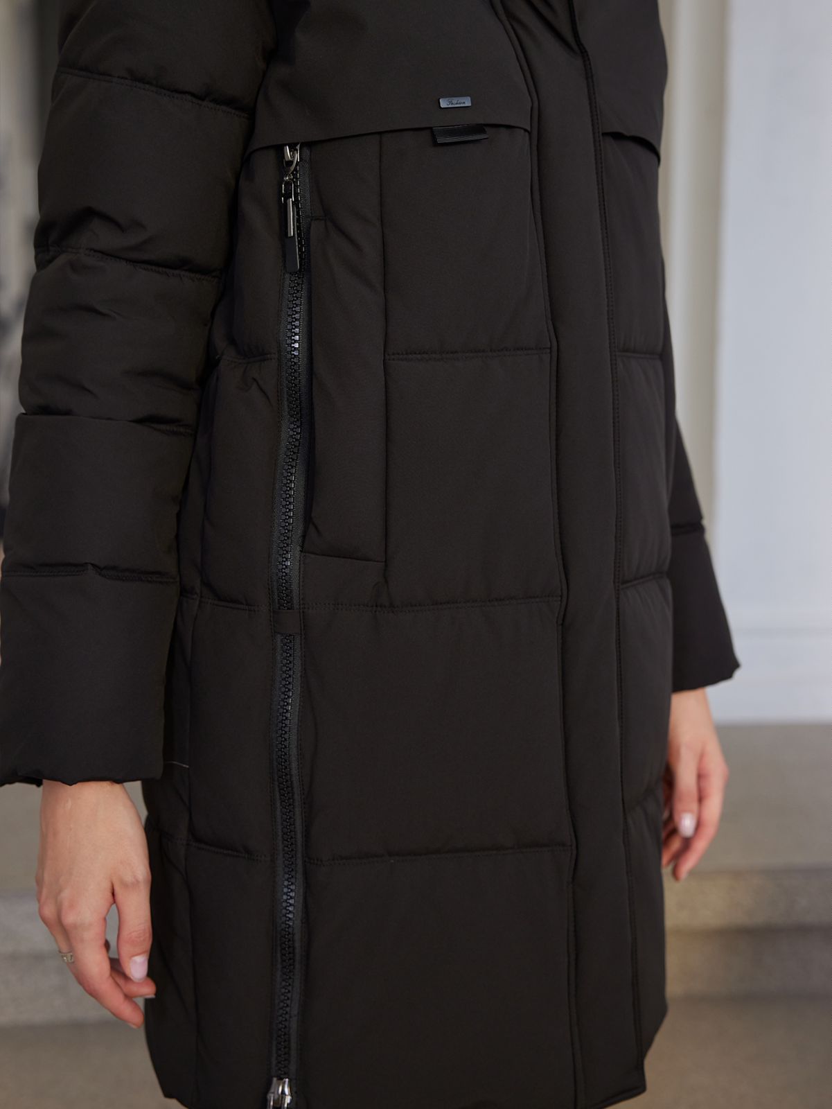 Classic Four Pocket Mid-Length Thickened Down Jacket, machine washable, woman winter coat, down jacket, bio down jacket, dark colour, wind proof, water proof